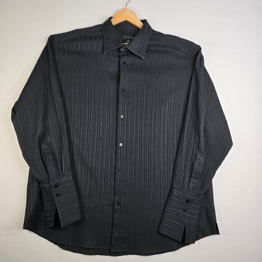 Jhane Barnes Mens XXL Black Textured Stripe Long Sleeve Button Down Shirt